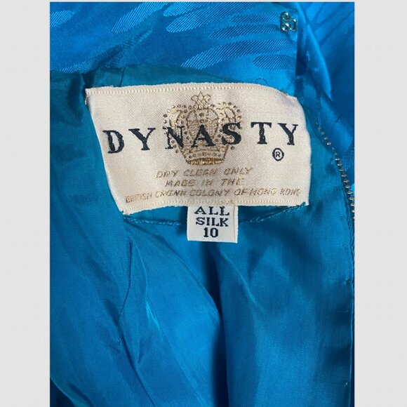 Vintage 1960s Dynasty 100% Silk Embossed Turquoise Belted Jumpsuit 10 Hong Kong - Picture 8 of 10